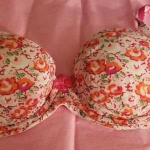 Body By Victoria Lined Demi Pink Red Floral 34D